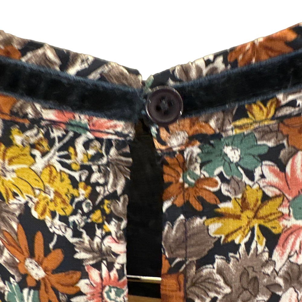 Loveriche medium blue velvet floral ruffle peplum Boho blouse - Picture 4 of 12